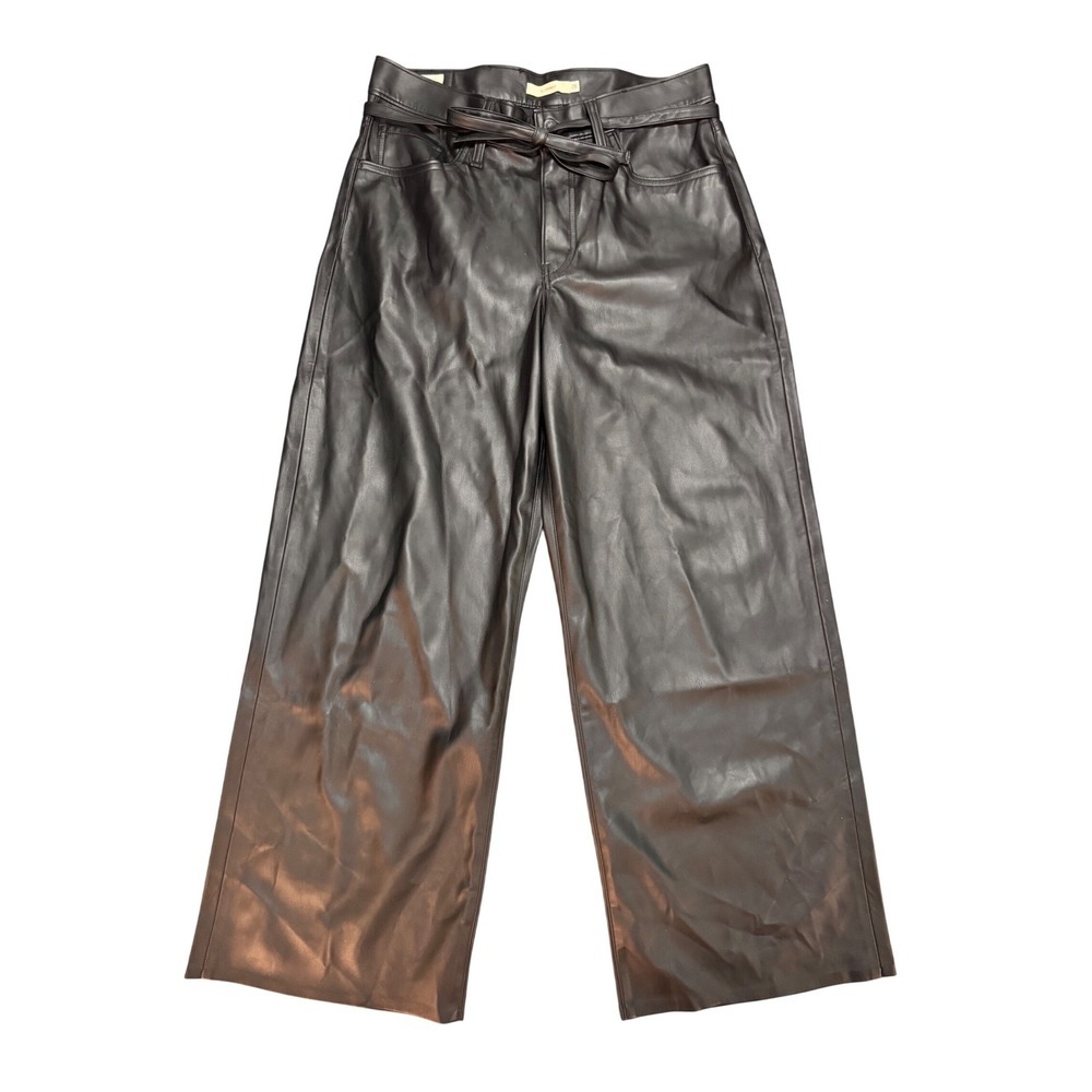 Levis XL Straight Black Faux Leather Wide Leg Tie Waist Pants A9310-0000 W29 L31